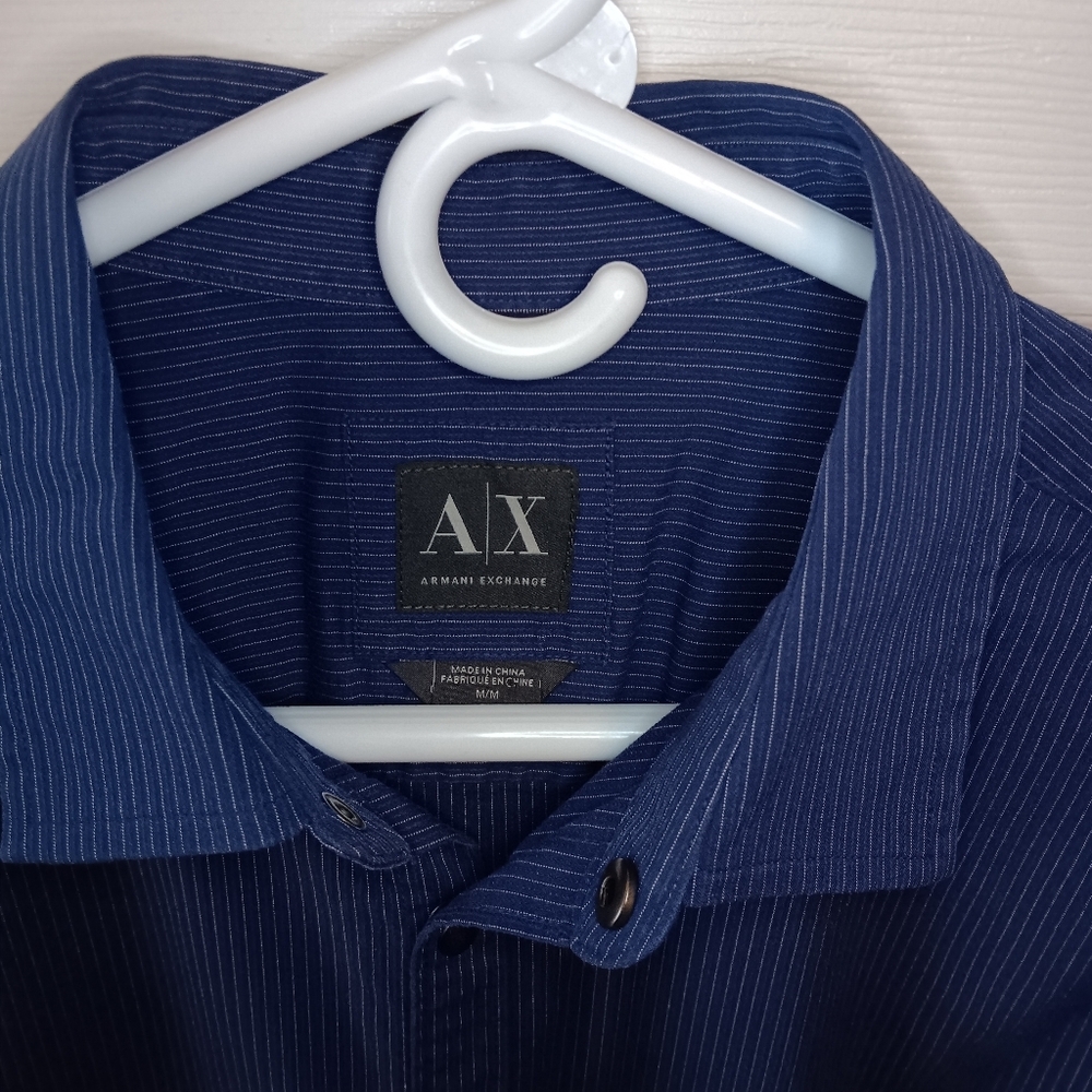 A/X Armani Exchange Snap Front Embossed Stripe Long Sleeve Shirt - Picture 3 of 6
